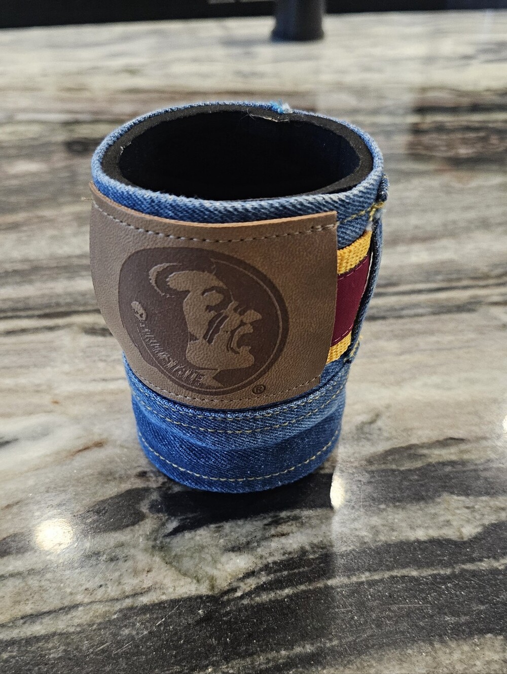 FSU Koozie Denim & Leather Can Cooler